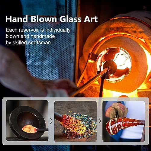 LUJII Solar Powered Hummingbird Feeder for Outside Hanging, Trophy Shaped Hand Blown Glass, Weatherproof, Lighted Lantern for Garden Decor, 32 fl.oz, Never Leak, Unique Gift for Bird Lover(Purple)