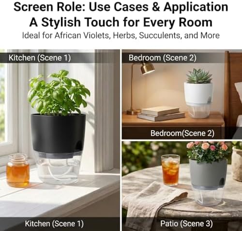 Vanavazon 6 Inch Self Watering Pots for Indoor Plants African Violet Pots