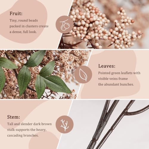1 Pcs Artificial Berry Stem 36" Realistic Flowers Picks Branches Faux Stem Spray DIY for Holiday Seasonal Farmhouse Mantel DIY Home Decorations (Peachy Pink)