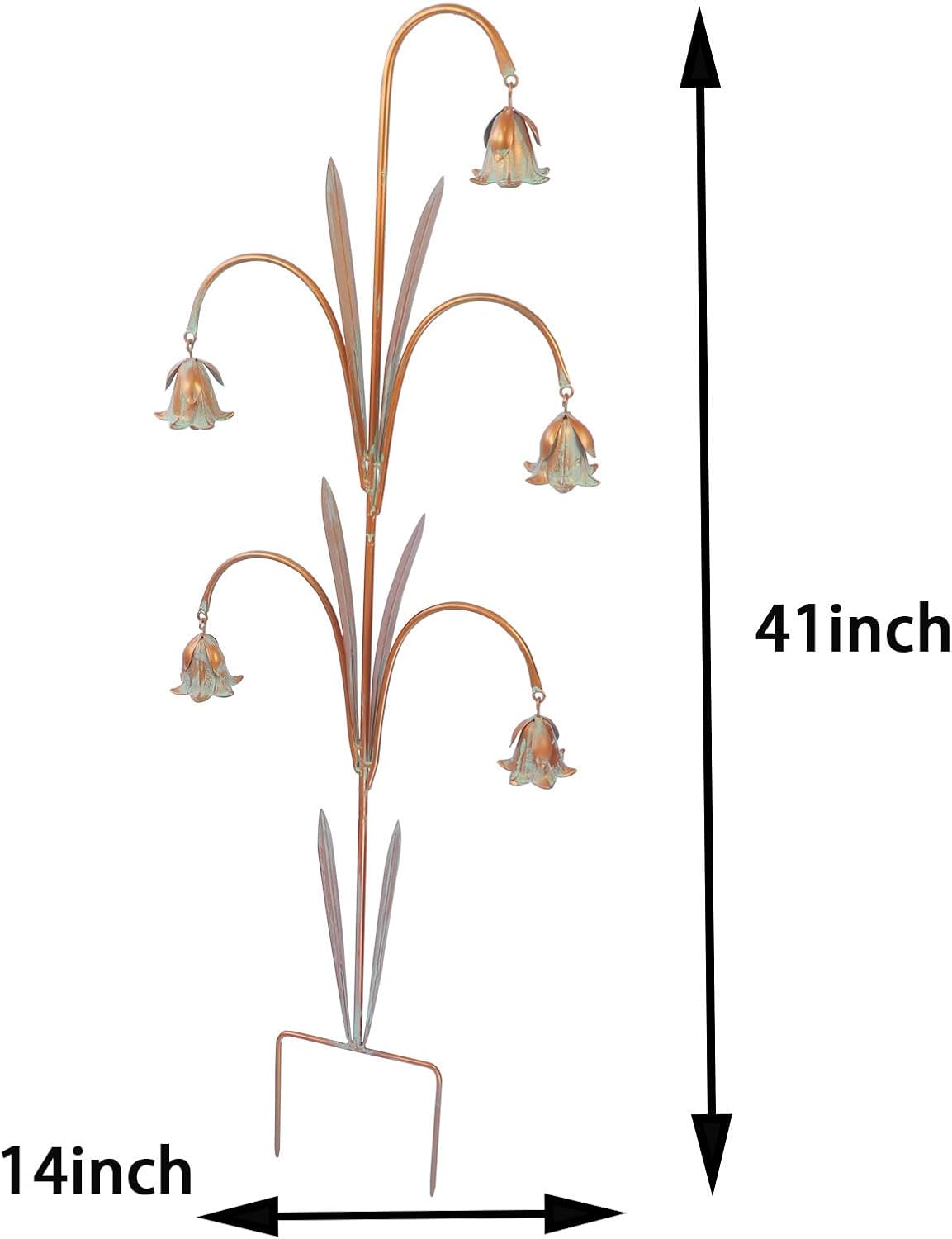 Metal Flowers with Bells for Outside Garden art, Decorative Garden Stakes | 41" H Outdoor Decoration for Patio Garden