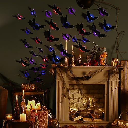 LED Bats Halloween Decoration, 3D Bat Wall Lights for Door/Window