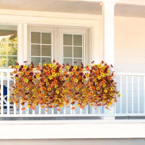 Homsunny Artificial Faux Mums Fall Flowers for Outdoor Outside Decoration