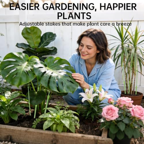 Yhtpouqe 6 Pack Extendable Plant Stakes, 16.5-42.5 Inch Plant Stakes for Indoor Outdoor, Adjustable Monstera Plant Support Sticks with Clips for Clombing Plants, Vine, Orchid, Tomato, Vegetables