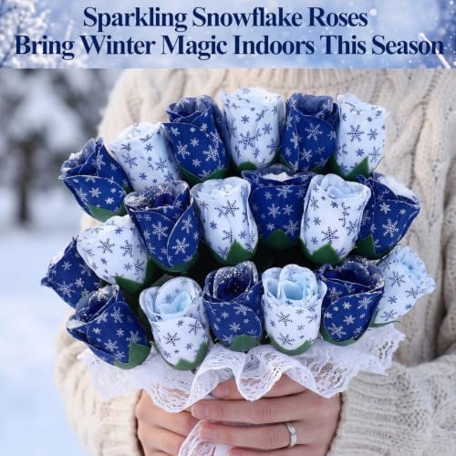 12 Pcs Christmas Winter Flower Snowflake Artificial Roses 17''