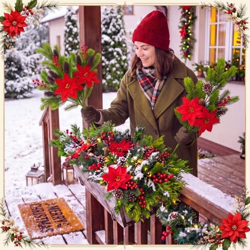 24 Pcs Christmas Artificial Flower Plant Outdoor Window Decor, Green Plant