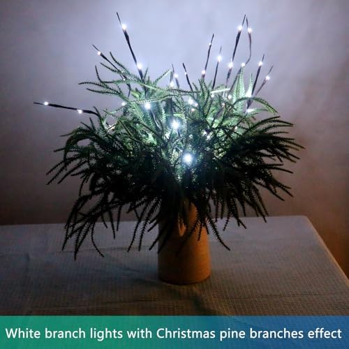 3PCS 30IN Lighted Tree Branches Lights with Timer, Battery Powered, White