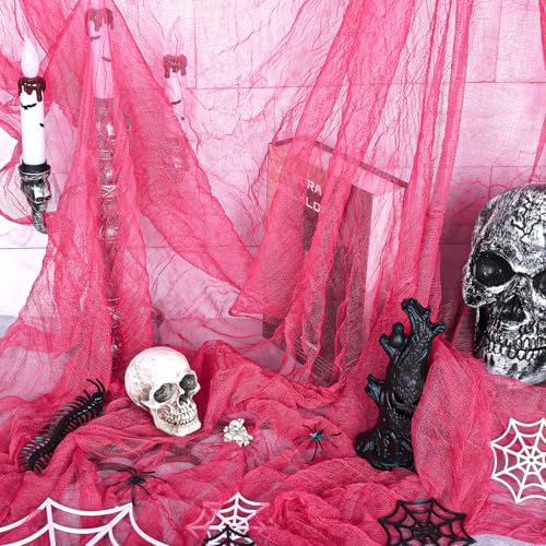 Whaline Halloween Pink Creepy Cloth 276 x 87 Inch Hot Pink Spooky Gauze Clothes Halloween Scary Decoration for Haunted Houses Party Supplies Indoor Outdoor