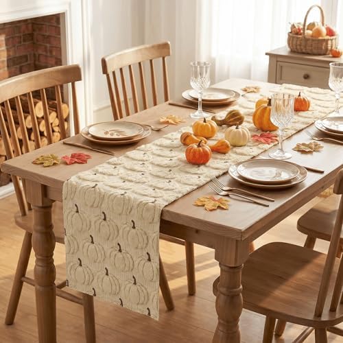 Artoid Mode Beige Soft Faux Fur Fall Table Runner 13x108 Inch