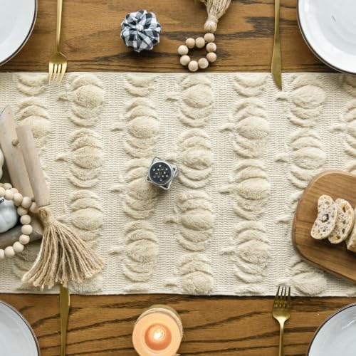 Artoid Mode Beige Soft Faux Fur Pumpkins Fall Table Runner 13x72 Inch