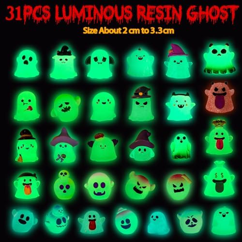 DULEFUN 31pcs Halloween Mini Glow in The Dark Ghosts Figures Decor