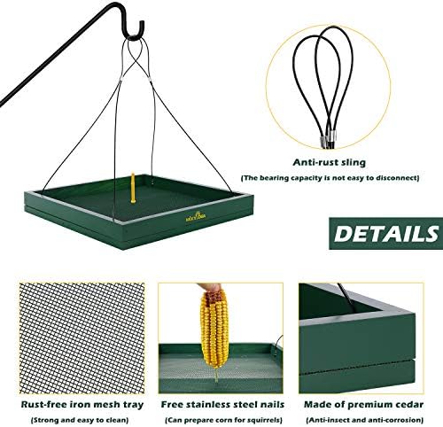 MIXXIDEA Bird Feeder Hanging Tray, Wooden Platform Hummingbird Feeder Hanging Tray Mesh Seed Platform for Garden Yard Outside Decoration Attracting Wild Birds (Green-2pk)