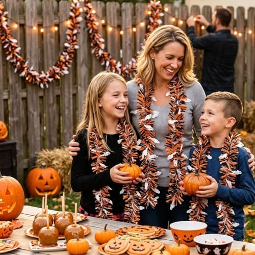 FOIMAS 33FT Halloween Tinsel Garland, Ghost Tinsel Garland Twist Hanging Garland Decorations for Halloween Party Home Mantle Stairs Fireplace Tree Indoor Outdoor