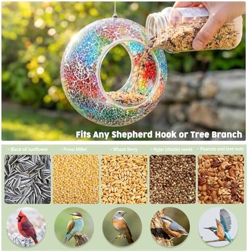 VCUTEKA Bird Feeder Mosaic Fly Through Hanging Birdfeeders for Garden Decor