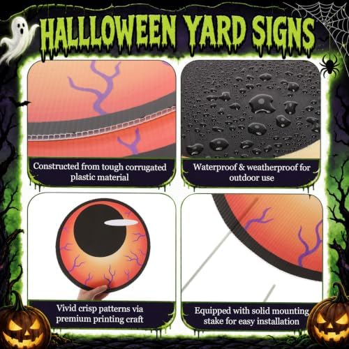 Junkin 12 Pcs Big Halloween Bush Eyes and Mouths, 4 Styles Yard Decorations