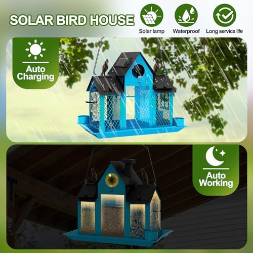 Solar Bird Feeders for Outdoors Hanging, Bird Houses for Outside