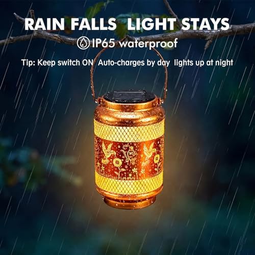 Solar Lanterns Outdoor Garden Decor- Solar Lights Waterproof Hummingbird Decorative Hanging Metal Lights Gardening Gift for Outside Yard, Patio, Backyard, Farm, Gifts for Women Mom