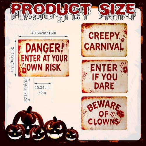 4 Pcs Halloween Clown Plastic Yard Sign, 12 x 16‘’ Garden Stakes