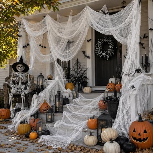5 Pcs White Halloween Gauze Creepy Cloth Fabric Tapestry Decor Decorations