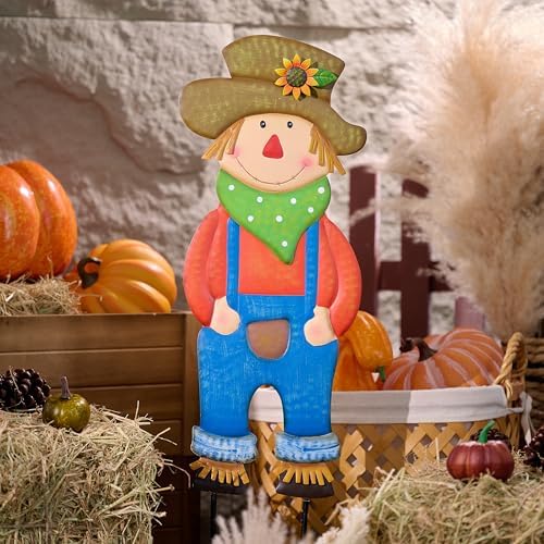 TERESA'S COLLECTIONS Fall Outdoor Decor, Scarecrow for Garden Decorations Metal Stakes,Thanksgiving Decorations,Blue Harvest Yard Signs for Lawn Patio,24”