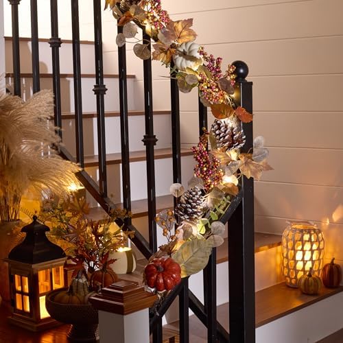 Valery Madelyn 6ft Fall Maple Leaves Garlands for Mantle with Pumpkins