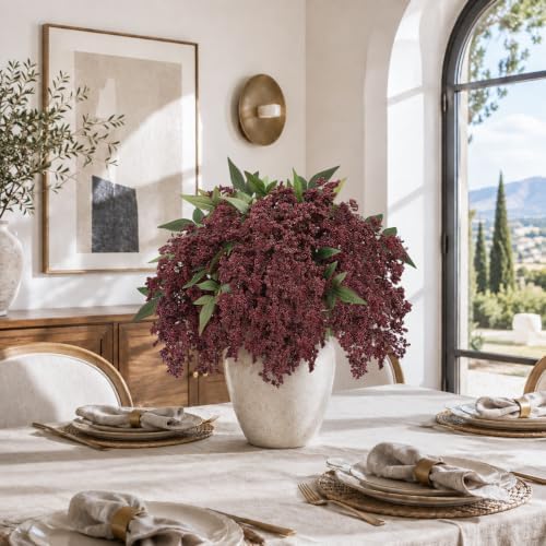 6 Pcs 17'' Artificial Nandina Berry Stems Burgundy Faux Branches Home Decor