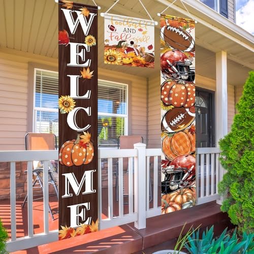 VitalCozy 3pcs Fall Decorations Football and Fall Y'all Yard Sign Thanksgiving Football Welcome Door Cover Banner Autumn Pumpkins Rustic Seasonal Farmhouse Thanksgiving Decoration Home Outdoor Decor