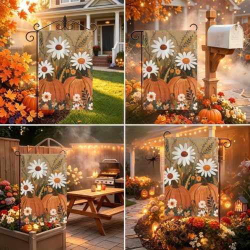 Pumpkin Daisy Garden Flags 12x18 Double Sided, Fall Yard Flags for Outside