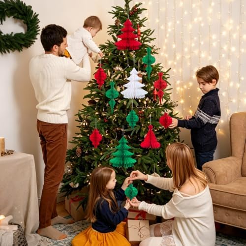Christmas Paper Honeycomb Ornaments, 12 Pcs