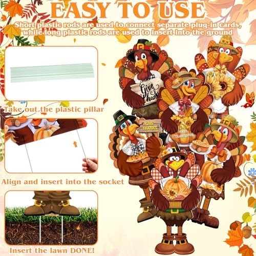 GlikCeil 6 Pcs Fall Yard Signs Large Turkey Yard Decor with Stakes 24 x 12 Inch Thanksgiving Decoration Outdoor Turkey Lawn Sign Garden Decoration Outside for Home Party Patio Backyard Walkway