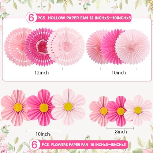 ADLKGG Pink Paper Fans Wall Decor, Flower Backdrop Party Decorations