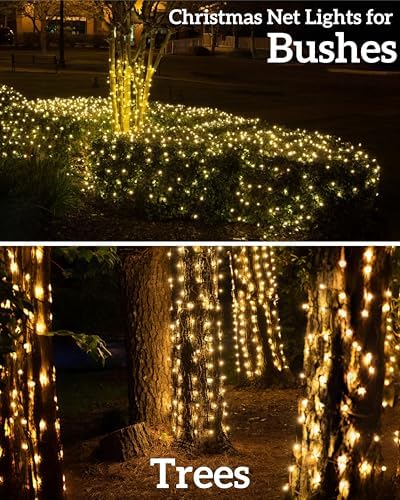 Led Christmas Net Lights for Bushes, 132LED 6FT x 6FT Connectable UL Certified Net Lights for Bushes Tree Shrubs Xmas Trunk Green Wire Christmas Decorations