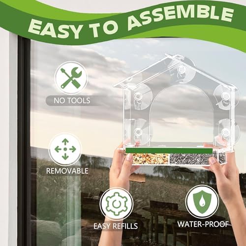 Window Bird Feeder for Outdoors, Clear Bird Feeders with 5 Extra Strong Suction Cups, Sturdy and Durable Bird House for Window Viewing Outside, Garden Decor Gifts for Bird Lover, 2 Pack