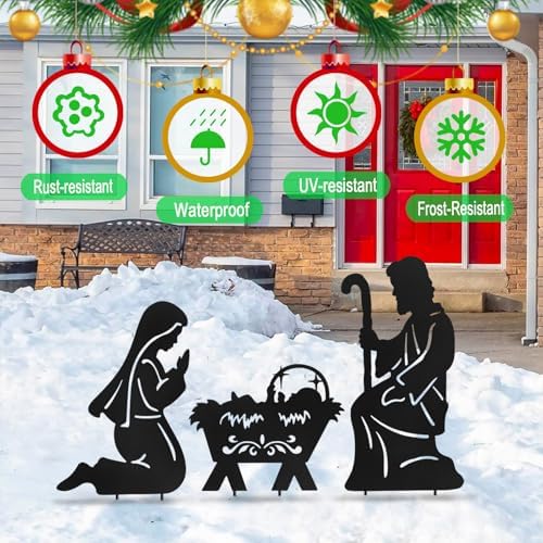Nativity Scene Outdoor,Black Silhouette Metal Nativity Set for Yard Stakes