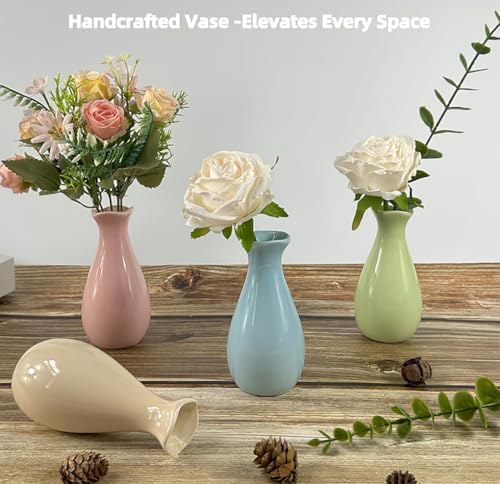 Small Ceramic Bud Vase Flower Vase Decorative Floral Holder (Green)