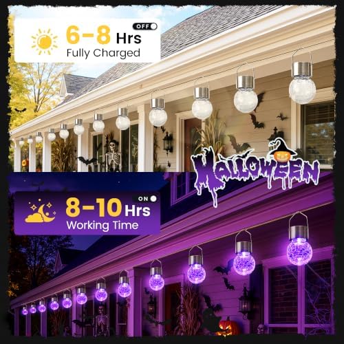 GIGALUMI Halloween Solar Lights Outdoor Solar Hanging Lanterns Outside 12PC