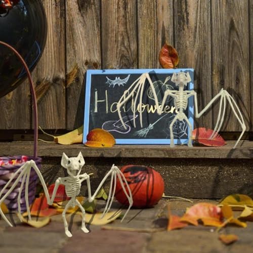 2 Pcs Bat Skeleton Halloween Decorations, Realistic Spooky Plastic Animal Bone for Yard Haunted House Party Table Decor