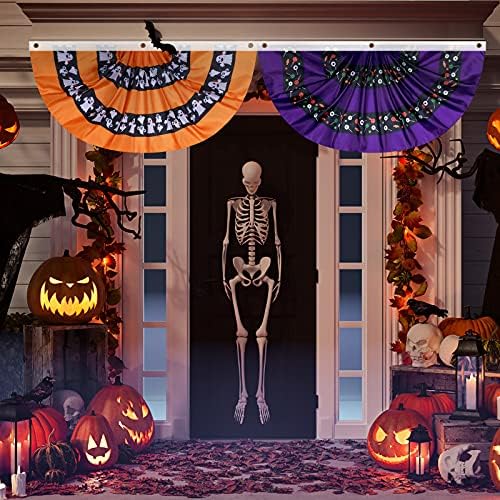 4 Pcs Halloween Bunting Flags for Outside 3 x 1.5 ft Pleated Half Fan Flag