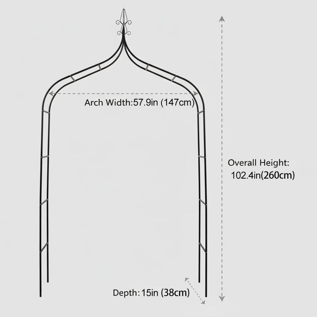 Thick Gothic Pointed Metal Garden Arch Rust-Proof for Climbing Vines Roses | 8.5 ft H x 4.8 ft W, 16mm Steel Tube Arbor