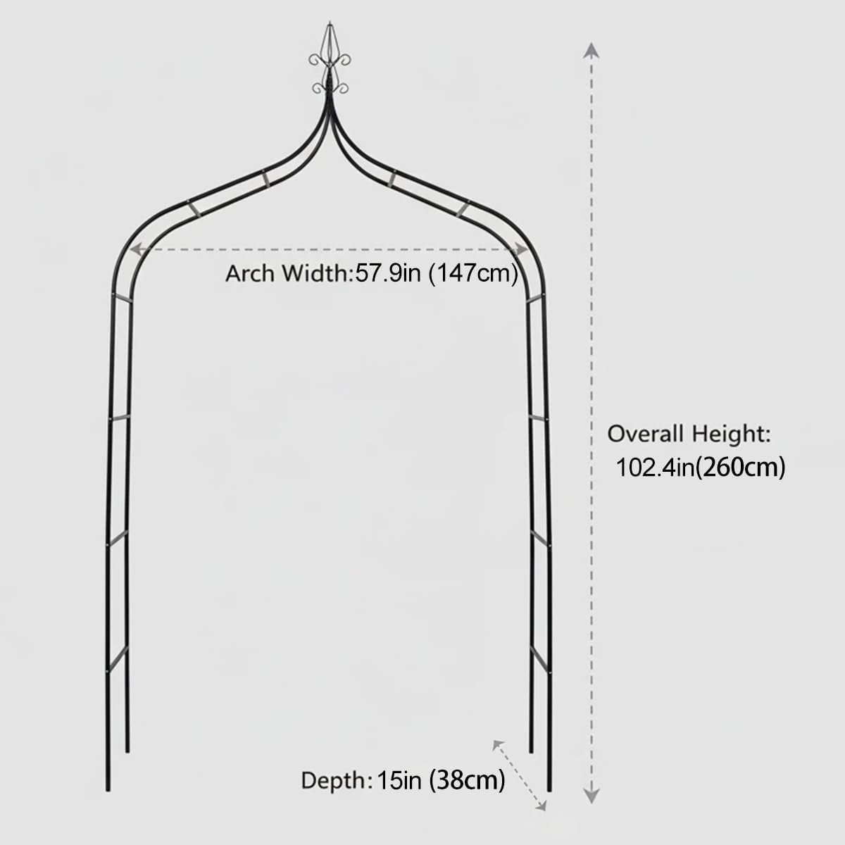 Thick Gothic Pointed Metal Garden Arch Rust-Proof for Climbing Vines Roses | 8.5 ft H x 4.8 ft W, 16mm Steel Tube Arbor