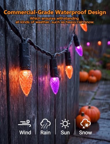 SUNSGNE 23FT C3 Halloween String Lights, 50 LED Orange Purple Lights