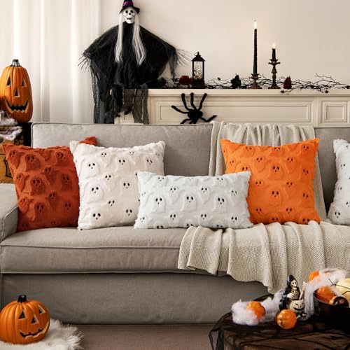 MIULEE Orange Halloween Pillow Covers Cute Ghost Fall Decor 18x18