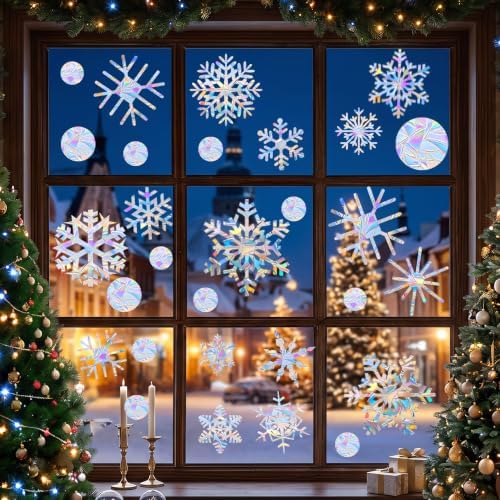 89Pcs Christmas Decorations Snowflakes Window Clings Double Sided for Home
