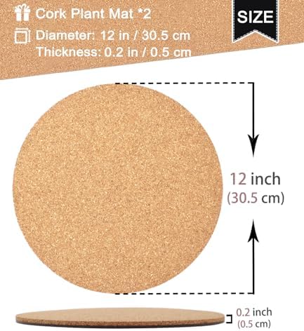Cork Plant Coasters, Double Layers Cork Plant Mats, 12 Inch, 2 Pcs