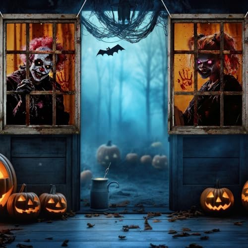 SmoothNovelty 4 Pack Halloween Clown Curtain Window Decorations Silhouette
