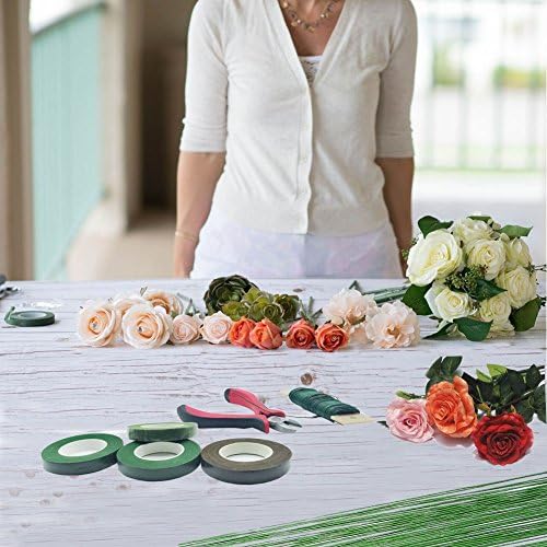 Woohome Floral Stem Arrangement Tools Kit with Wire Cutter Green Floral Tapes 26 Gauge Green and Dark Brown and White Floral Stem Wire and 22 Gauge Paddle Wire for Bouquet Stem Wrap Florist