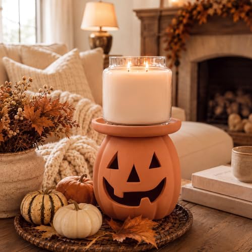 Tioncy 2pcs Halloween Decor Terracotta Jack O Lantern Pumpkin Candle Holder
