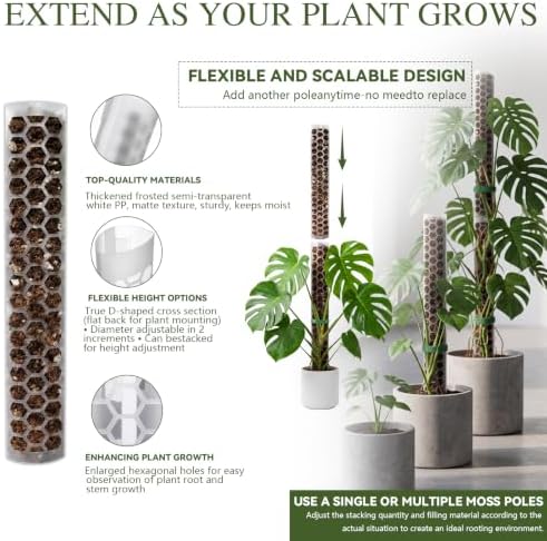4 Pack 24 Inch,Self Watering Plastic Moss Pole for Monstera