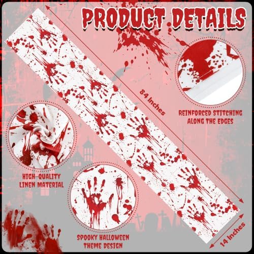 14 × 84" Halloween Table Runner, Blood Handprint Horrifying Halloween Decor