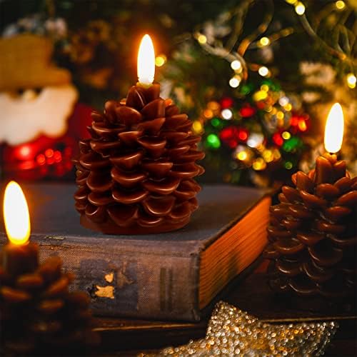 4 Pieces Christmas Pinecone Candles Flameless LED Battery Operated,Brown