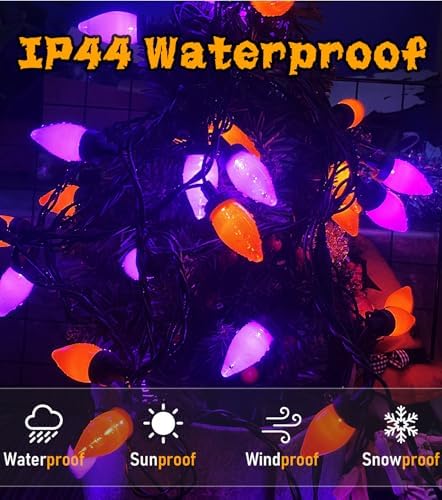 SUNSGNE 26FT Orange and Purple Halloween String Lights, 50 LED Bulbs